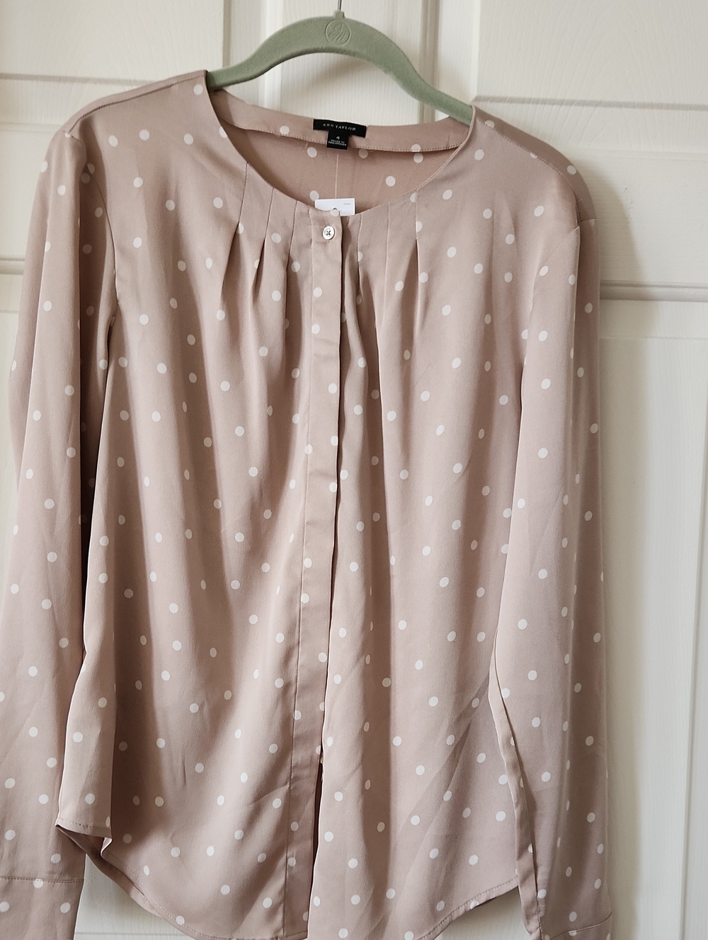 Ann Taylor Beige Polka Dot Button-Front Blouse